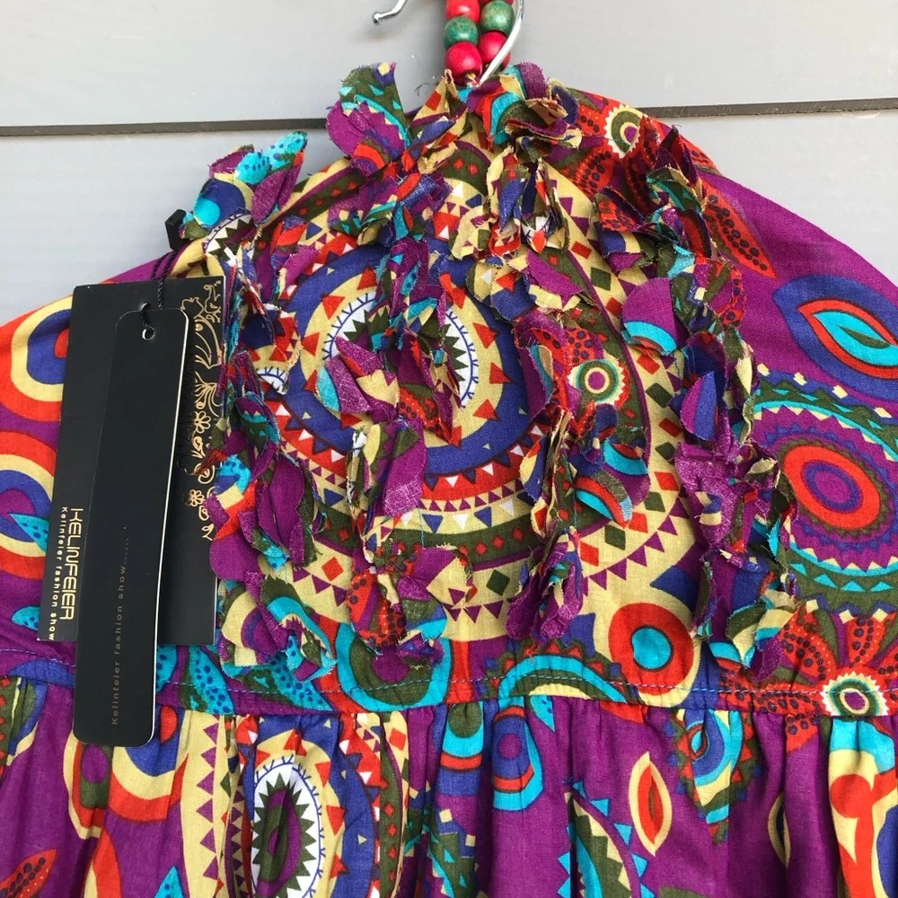 KELINFEIER N.W.T.‎ Size Medium Multicolor Patterned Dress.MIDI Stretchable Top.